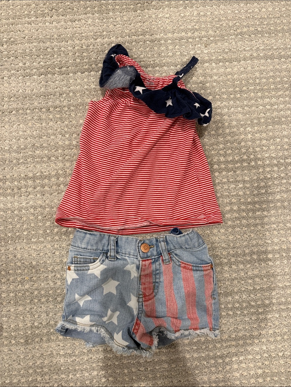 Cat & Jack Red and Navy Striped Ruffle Tank Top